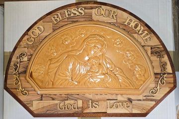 God Bless Our Home Mother Mary and Baby Jesus Plaque- God is Love