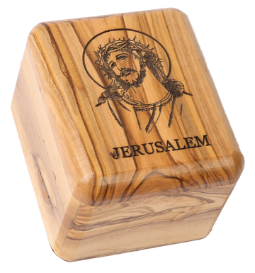 Olive Wood Box_ Laser-engraved Face of Jesus