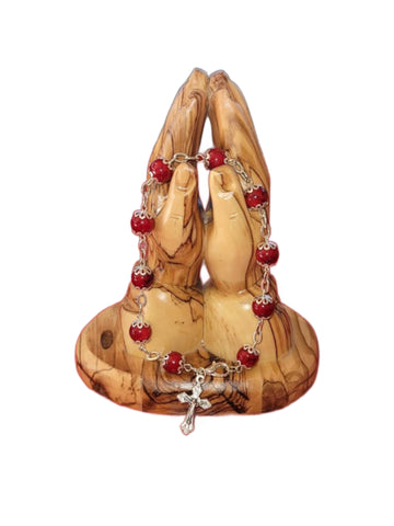 Handmade Rosary Bracelet with Silver Crucifix – Red Beads