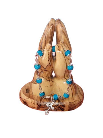 Handmade Rosary Bracelet with Silver Crucifix – Blue Beads