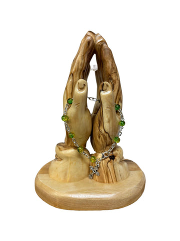 Green & Yellow Crystal Rosary Bracelet with Silver Crucifix