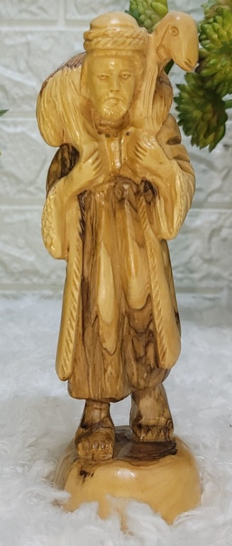 Shepherd Holding Sheep Olive Wood Figure