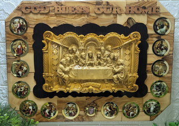 God Bless Our home last Supper Plaque with 14 stations- Rectangular - corner