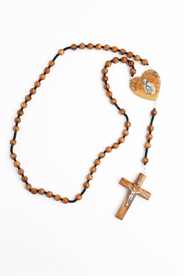 Olive Wood Rosary_ Wall Rosary with Holy Family Centerpiece