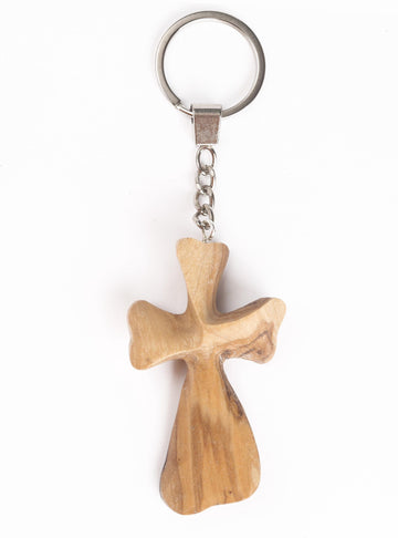 Olive Wood Keychain_ Cross with Curved Smooth Edge