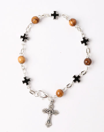 Olive Wood Bracelet_ Black Crosses