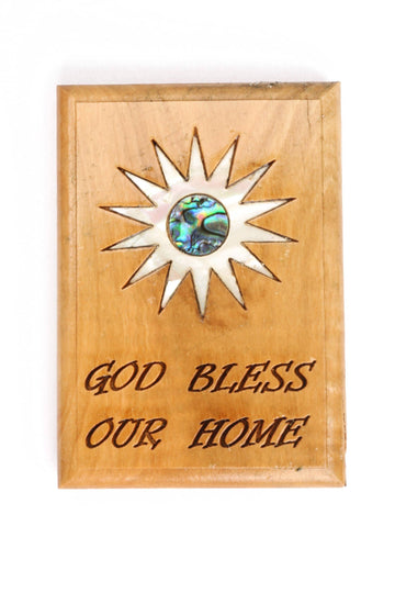 Olive Wood Magnet_ "God Bless our Home" with Mother of Pearl Star of Nativity