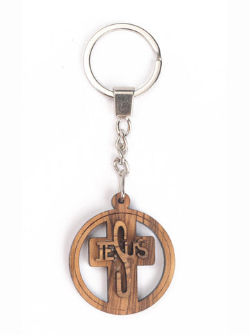 Olive Wood Keychain_ Circular Jesus Cross