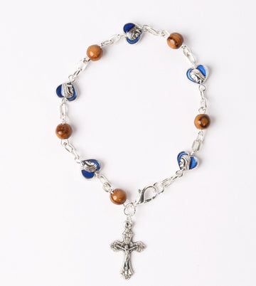 Olive Wood Bracelet_ Blue Hearts