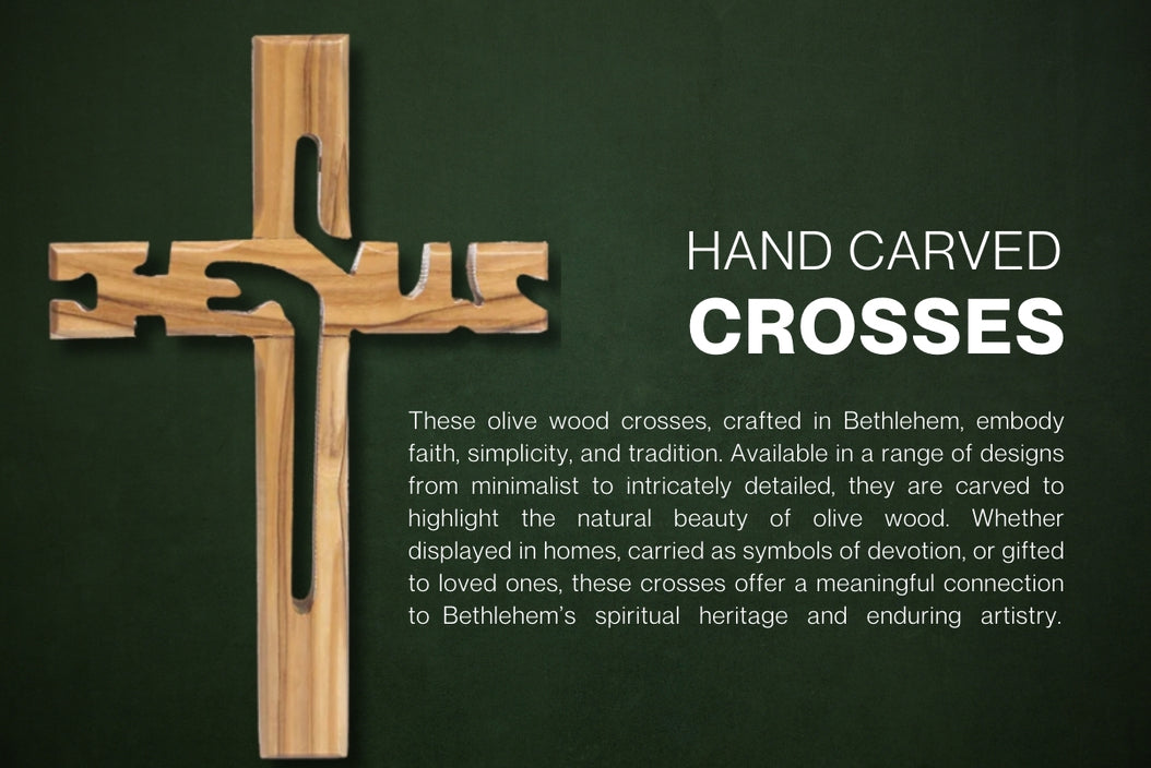 Olive Wood Roman Cross_ Mother Of Pearl with Crucifix and Four Holy Objects Lenses on Stand