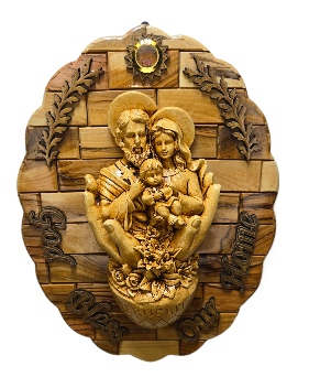 Holy family- God Bless Our Home Olive wood Wall Plaque