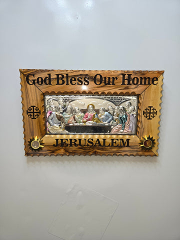 The Last Supper Olive Wood & Silver Plaque Plain