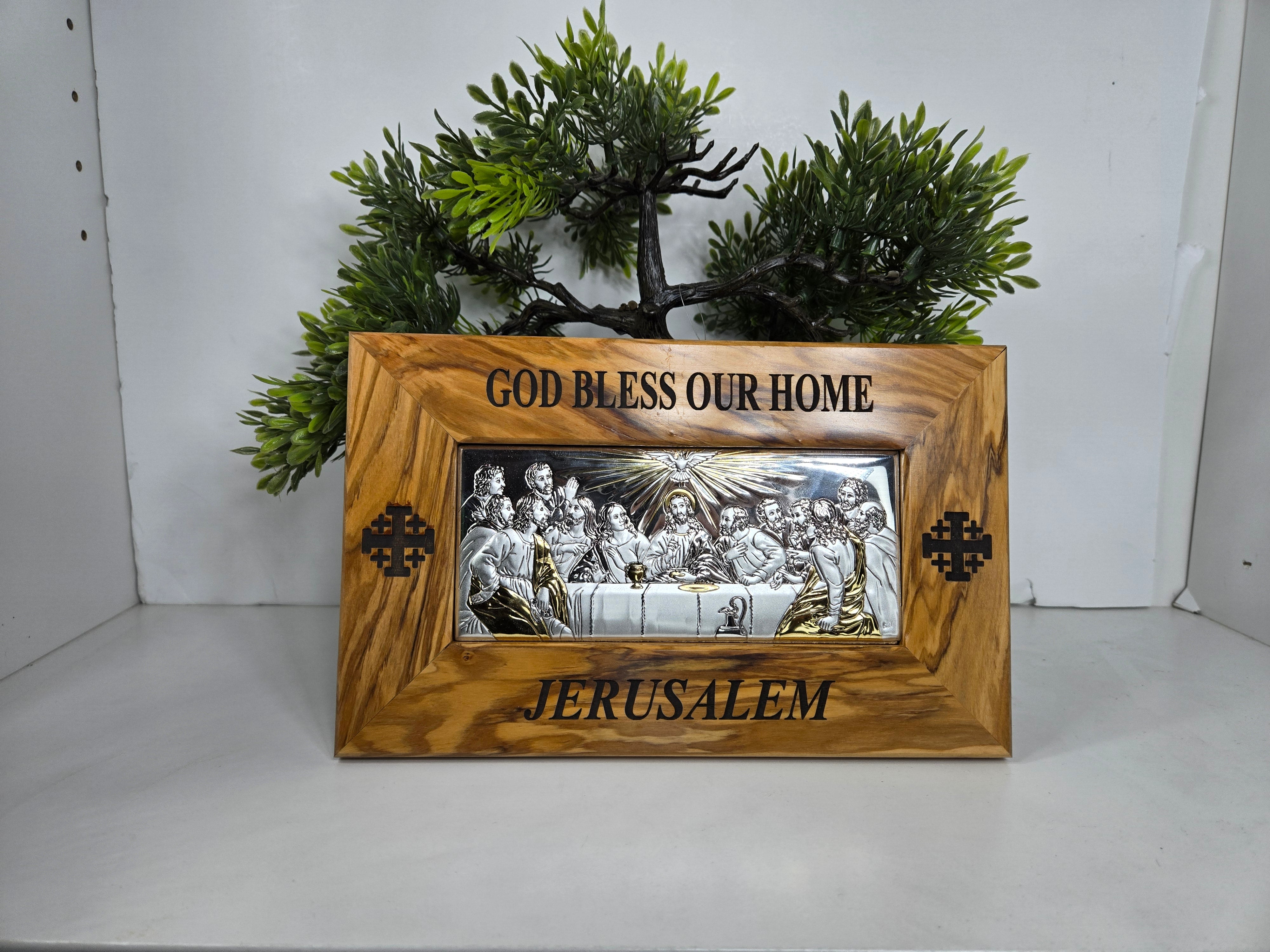 The Last Supper Olive Wood & Silver Plaque – Holyland Artisans