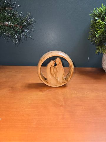 Olive Wood Nativity Scene_ Holy Family in Circle