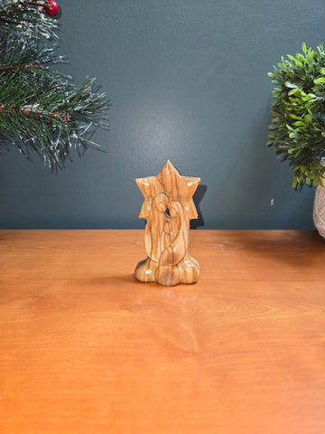 Olive Wood Nativity Scene_ Holy Family with Star Background