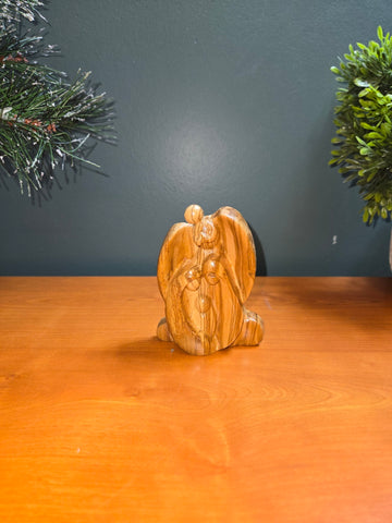 Olive Wood Nativity Scene_ Holy Family with Angel
