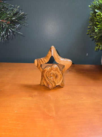 Olive Wood Nativity Scene_ Holy Family in Star of Bethlehem