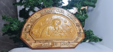 God Bless Our Home Mother Mary and Baby Jesus Plaque- God is Love