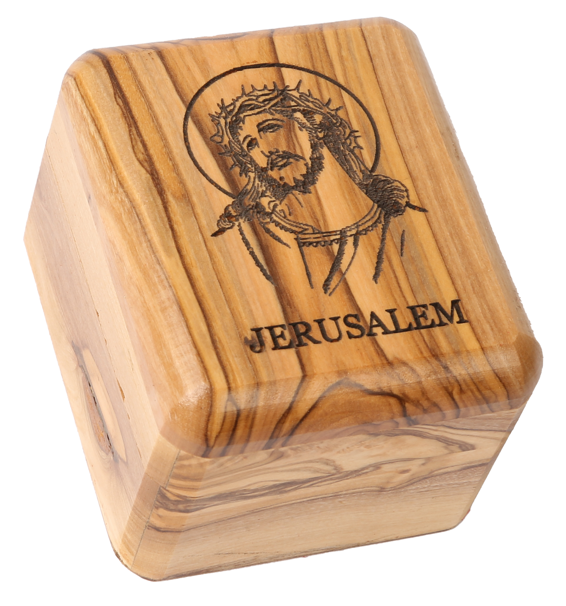 Olive Wood Box_ Laser-engraved Face of Jesus