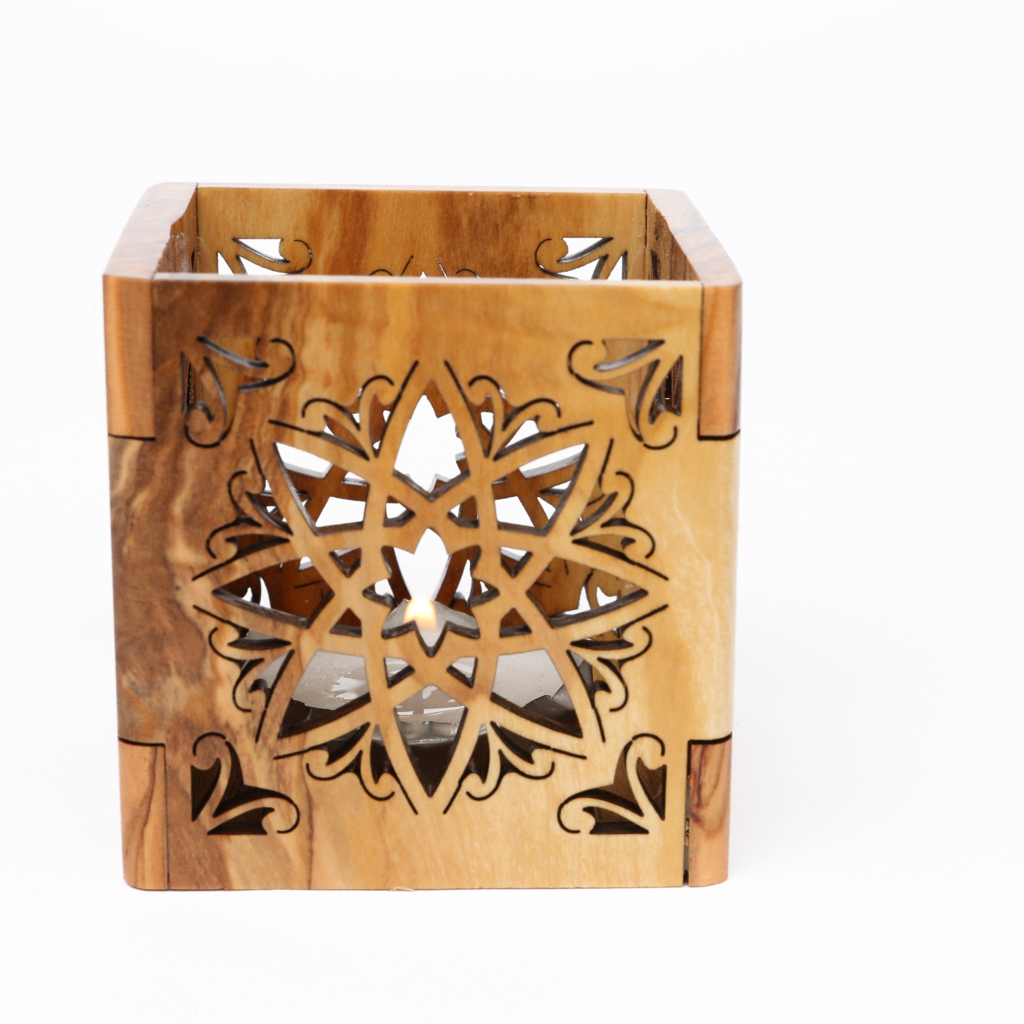 Olive Wood Candle Holder_ Stars Votive