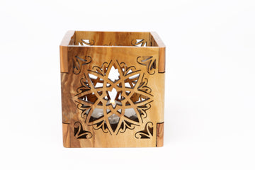 Olive Wood Candle Holder_ Stars Votive