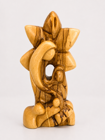 Abstract Holy Family with Star – Hand-Carved Olive Wood Sculpture