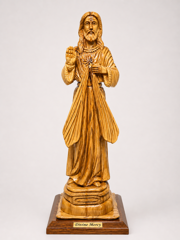 Divine Mercy Jesus Statue – Hand-Carved Olive Wood Sculpture