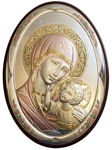 Virgin Mary & Child Jesus Plaque – Gold & Rose-Tone Icon