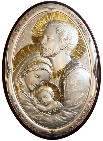 Holy Family Plaque – Silver & Gold Sacred Icon