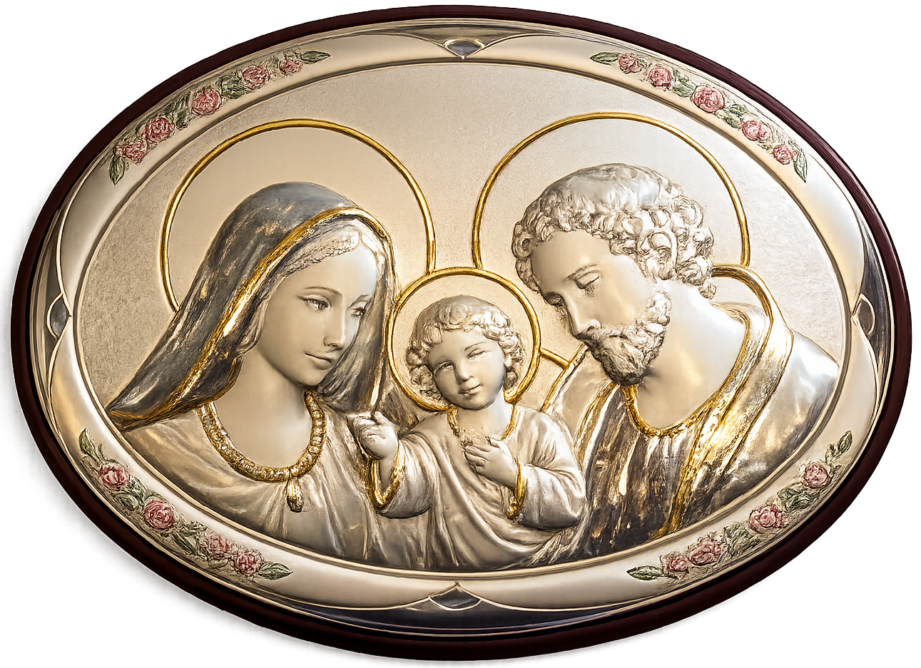 Holy Family Plaque – Contemporary Oval Design in Silver & Gold ...