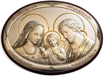Holy Family Plaque – Contemporary Oval Design in Silver & Gold