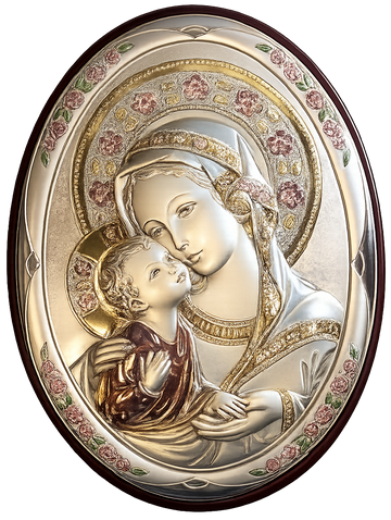 Virgin Mary & Child Jesus Plaque – Elegant Silver & Gold Icon
