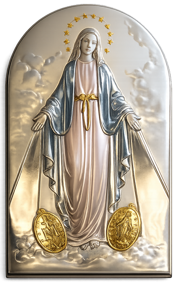 Our Lady of Grace Plaque – Silver & Soft Rose-Tone Devotional Icon