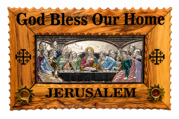 Jerusalem Blessing Plaque – Hand-Carved Olive Wood Last Supper Frame