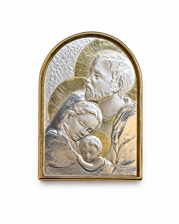 Holy Family Devotion Plaque – Textured Silver & Gold Arch Relief