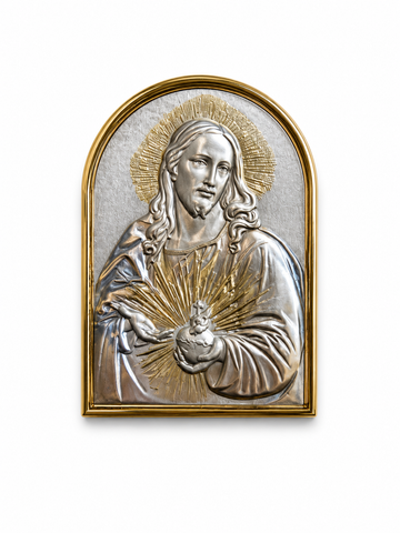 Sacred Heart of Jesus Plaque – Radiant Silver & Gold Devotional Icon