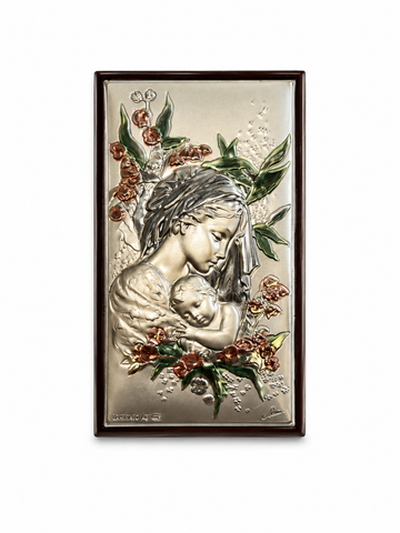 Madonna of Blooming Grace Plaque – Floral Multitone Silver Relief