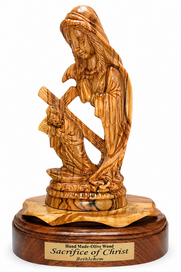 Virgin Mary with Christ Carrying the Cross – Olive Wood Sculpture
