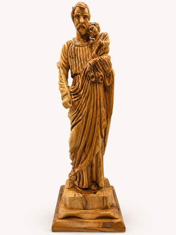 St. Joseph the Protector – Olive Wood Statue with Child Jesus