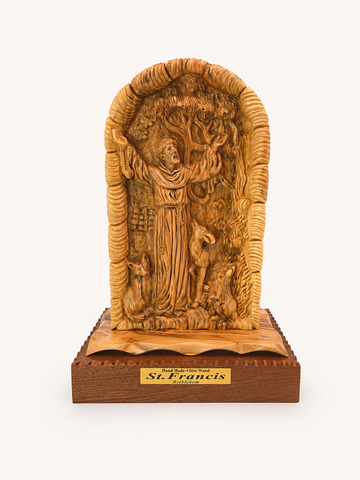 St. Francis with Animals – Olive Wood Relief Statue