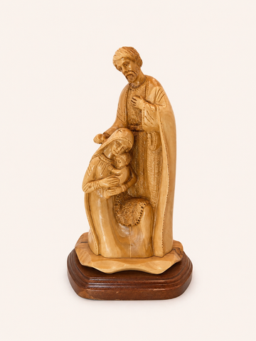 Holy Family with Shepherd – Hand-Carved Olive Wood Statue