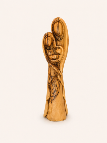 Modern Holy Family Embrace – Olive Wood Sculpture