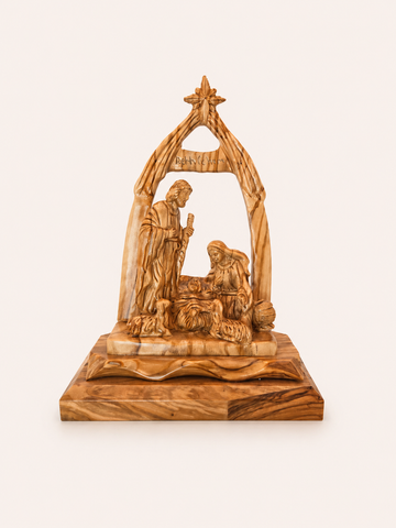 Nativity Scene with Arch – Hand-Carved Olive Wood