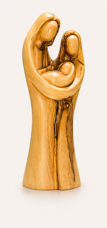 Embrace of Light – Abstract Olive Wood Holy Family Sculpture