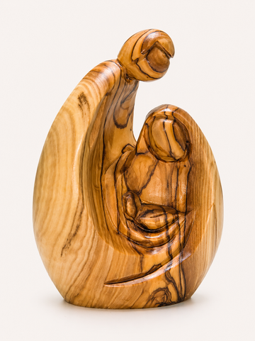 Circle of Tenderness – Abstract Olive Wood Holy Family Sculpture