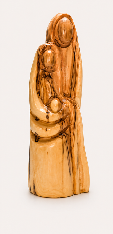 Wrapped in Grace – Abstract Olive Wood Holy Family Sculpture