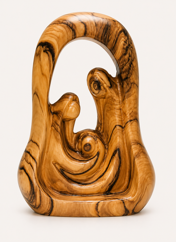 Flow of Grace – Abstract Olive Wood Holy Family Sculpture