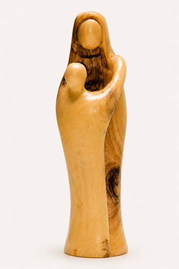 Embrace of Peace – Abstract Olive Wood Mother & Child Sculpture