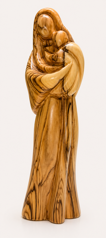 Olive Wood Madonna & Child – Elegant Hand-Carved Statue