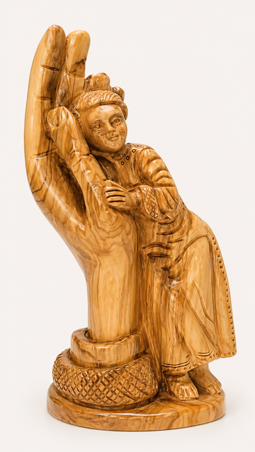 Child Jesus Resting on Hand – Olive Wood Statue